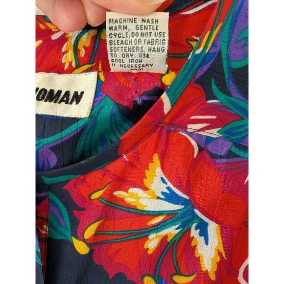 Chaus Woman VTG Hawaiian Floral Blouse 2X Short Sleeve Blue Red Elastic Waist - Picture 5 of 7